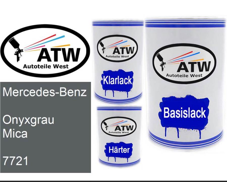 Mercedes-Benz, Onyxgrau Mica, 7721: 500ml Lackdose + 500ml Klarlack + 250ml Härter - Set, von ATW Autoteile West.